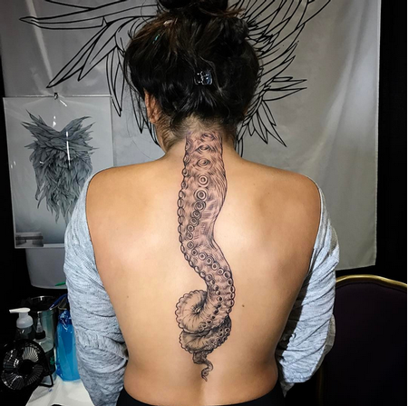 Tattoos - Octopus Tentacle on Spine- Instagram @MichaelBalesArt - 126979